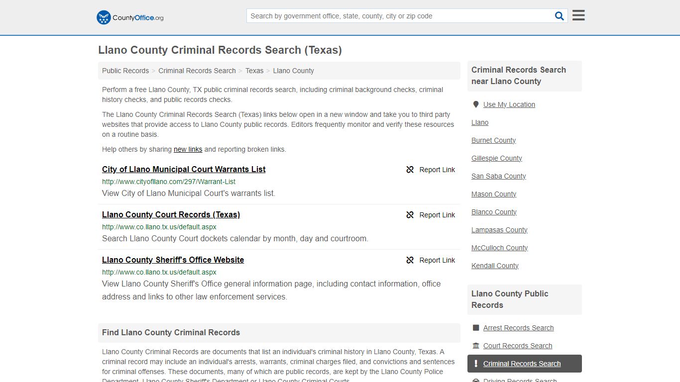 Llano County Criminal Records Search (Texas) - County Office